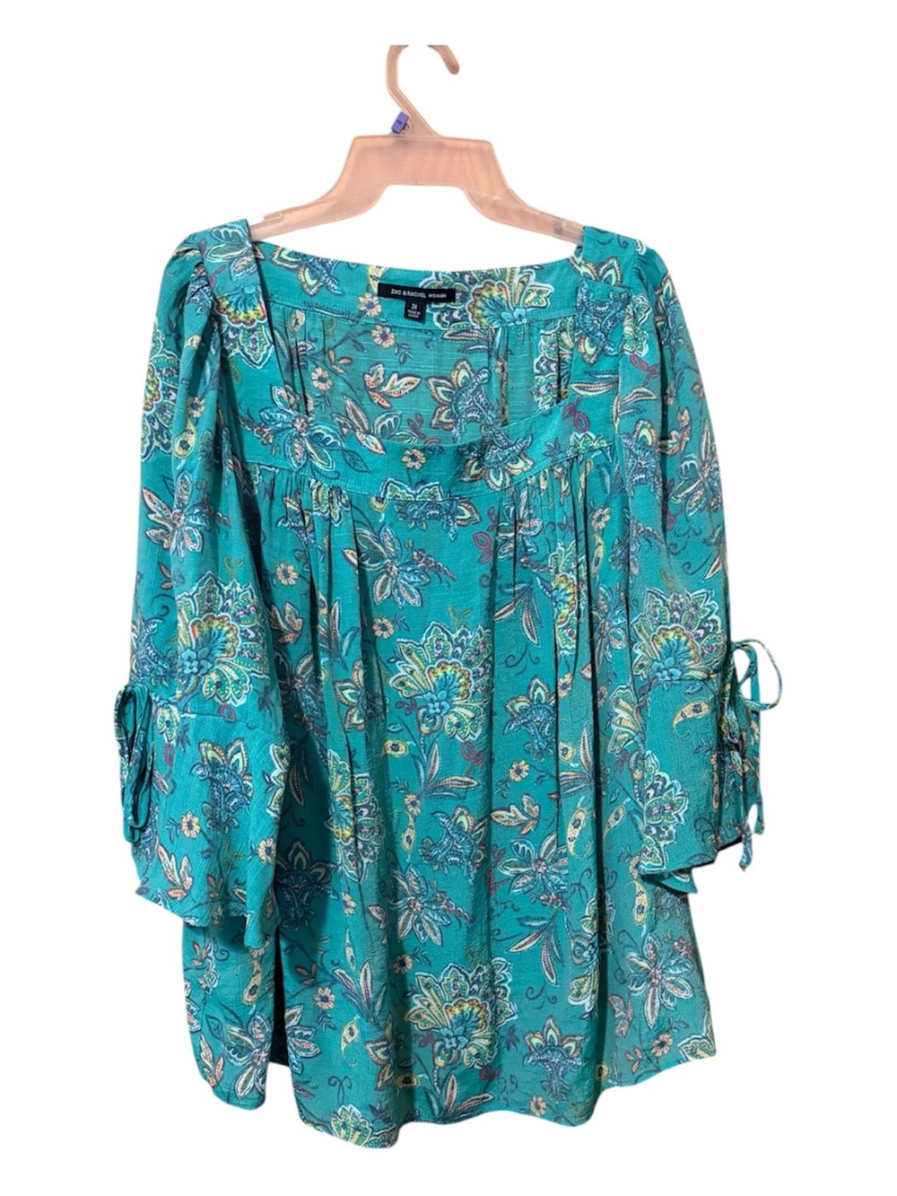 Zac & Rachel Teal Floral Peasant Top
